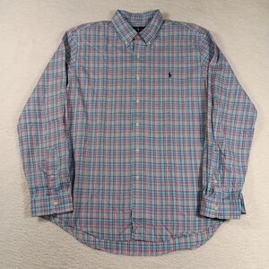 Ralph Lauren Shirt Mens XL Blue Long Sleeve Button Down Madras Plaid Preppy